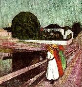 Edvard Munch flickor pa bron painting
